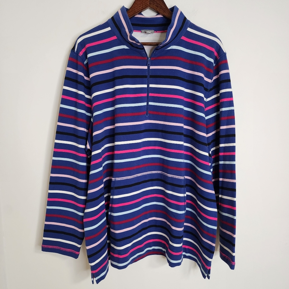 T by Talbots Blue & Pink Striped Half Zip Pullover Lightweight Active Sweater 3X